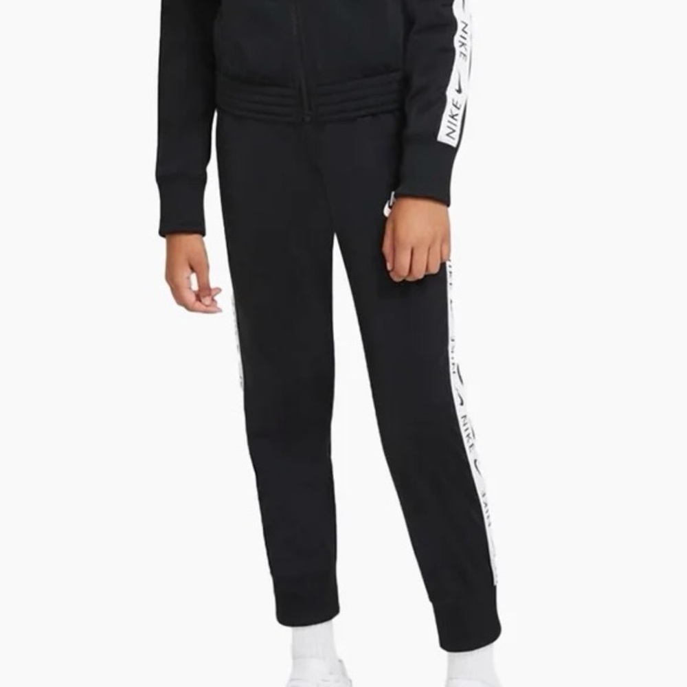Nike Kid’s Size Large Heritage Track Pants Black White Logo Side Stripe